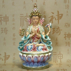 INPHIC-宗教 七彩藝術瓷 風水工藝品 四臂觀音 陶瓷擺飾擺設