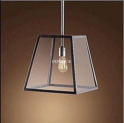 INPHIC-美式復古鄉村單頭4頭方形玻璃箱吊燈餐廳客廳臥室倉庫吊燈飾 單頭35cm