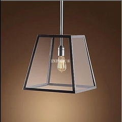 INPHIC-美式復古鄉村單頭4頭方形玻璃箱吊燈餐廳客廳臥室倉庫吊燈飾 單頭35cm