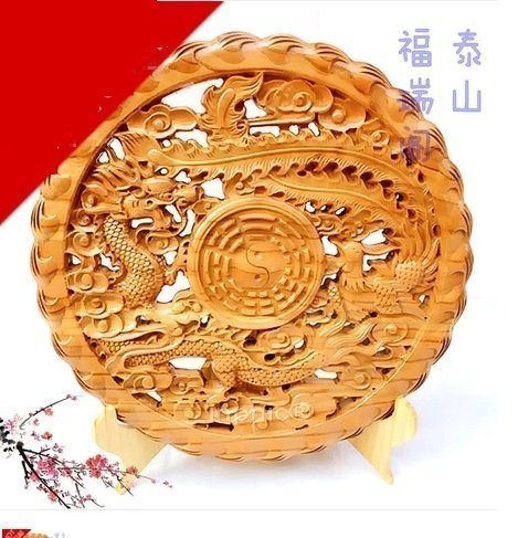 INPHIC-宗教 龍鳳八卦鏡 桃木鏡 開光桃木擺件 鎮宅避邪 促姻緣 斬第三者