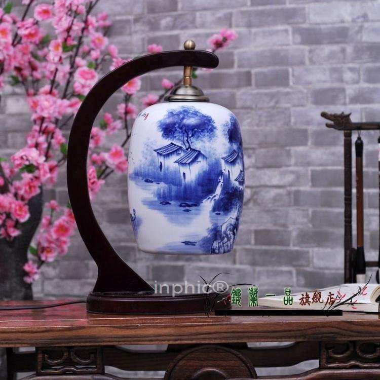 INPHIC-陶瓷燈具 薄胎床頭燈 山水曉韻 青花陶瓷檯燈 婚房裝飾燈 L013