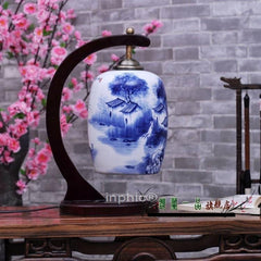 INPHIC-陶瓷燈具 薄胎床頭燈 山水曉韻 青花陶瓷檯燈 婚房裝飾燈 L013