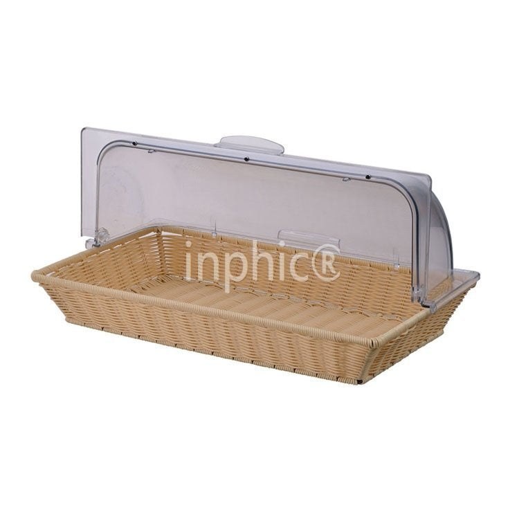 INPHIC-酒店專用帶蓋麵包籃 長方形麵包展示籃 PC透明蓋連PP騰籃麵包籃