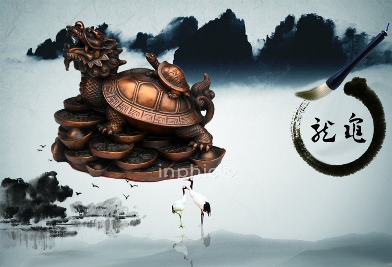 INPHIC-宗教 開光純銅子孫龍龜擺件仿古家居裝飾品龍頭龜銅工藝品擺設