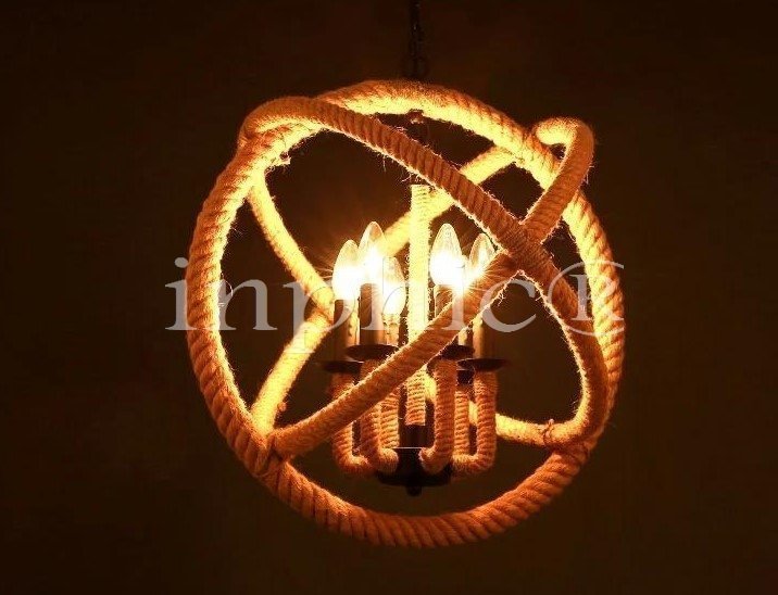 INPHIC-loft北歐復古燈具服裝店咖啡廳網咖麻繩吊燈 美式鄉村吊燈具 直徑35cm