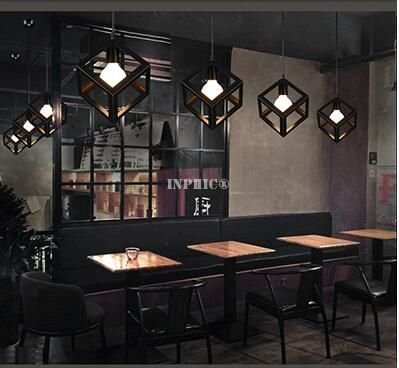 INPHIC-北歐復古loft臥室餐廳咖啡廳酒吧吧檯燈簡約鐵藝混搭工業風吊燈  A正方形