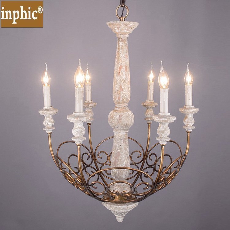 INPHIC-美式鄉村loft仿舊6頭吊燈復古歐式鐵藝吊燈酒店餐廳臥室蠟燭吊燈