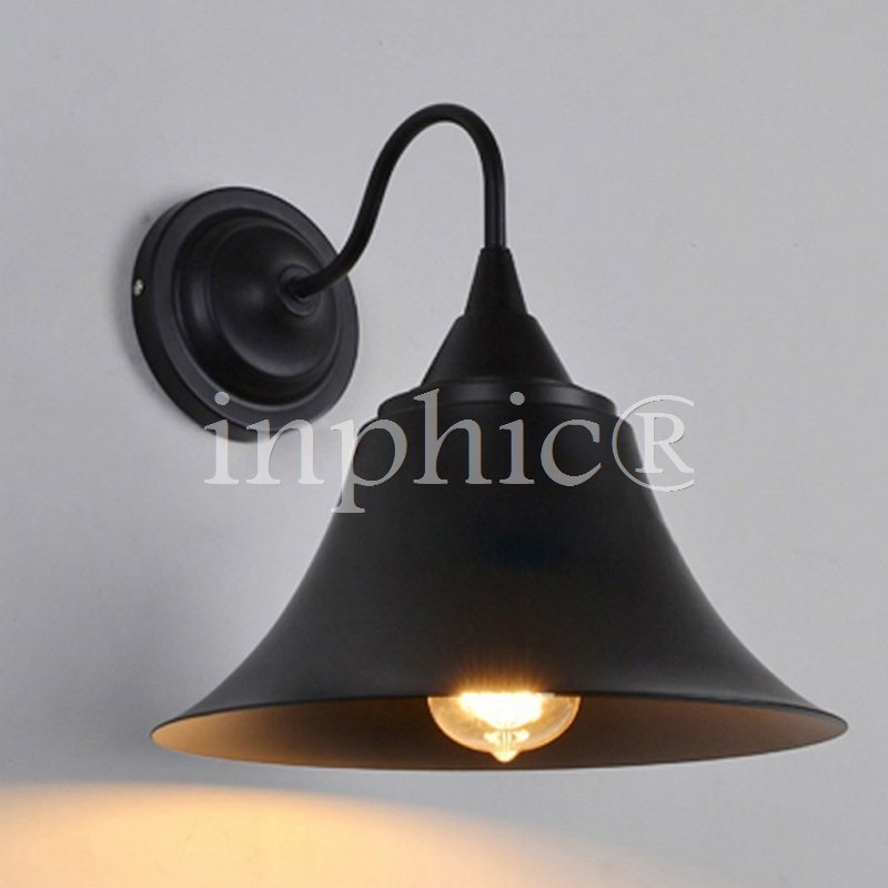 INPHIC-工業風復古黑鐵帽北歐風格臥室客廳走廊燈仿古鐵藝喇叭陽臺壁燈 啞黑