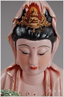 INPHIC-宗教 佛像 觀音 供奉 12吋 坐蓮臺 浮雕 玉紅 觀音 佛像