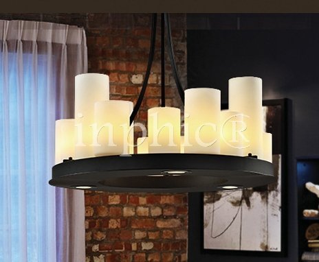 INPHIC-美式鄉村復古工業風餐廳酒吧檯燈雲石吊燈鐵藝LED法式蠟燭臺吊燈 50cm圓形