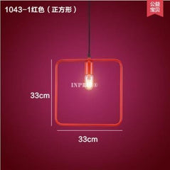 INPHIC-幾何北歐吊燈設計師藝術創意燈具餐廳酒吧服裝店簡約中式鐵藝吊燈正方形-紅色