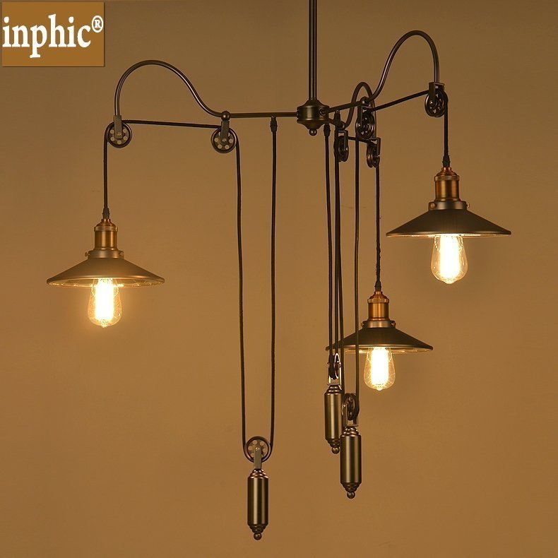 INPHIC-美式滑輪3頭吊燈創意鐵藝吊燈餐廳咖啡廳酒吧臺服裝店辦公室吊燈