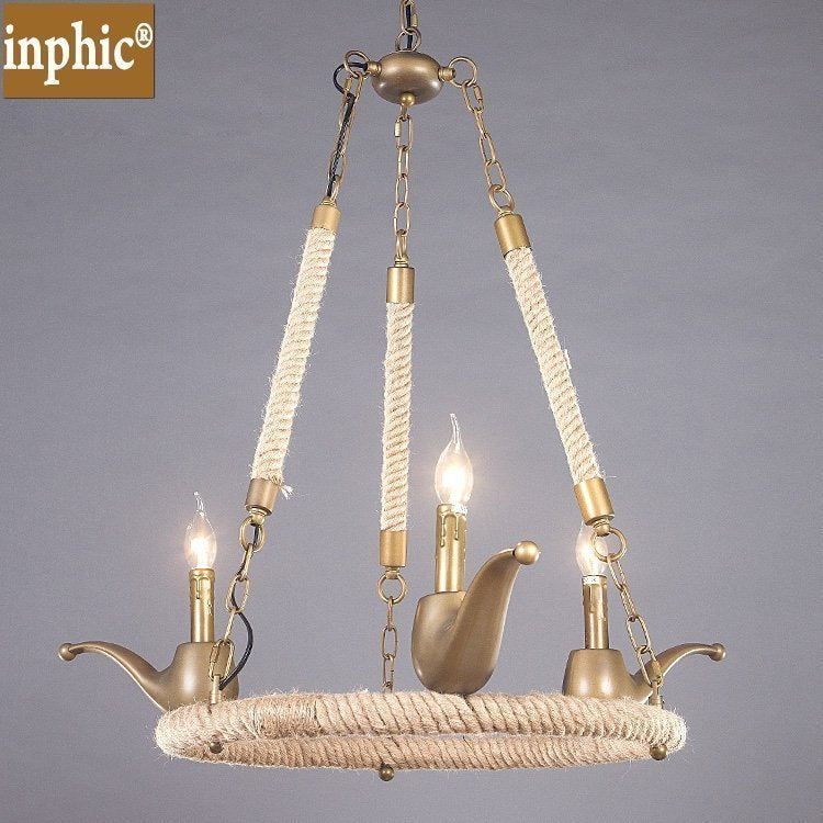 INPHIC-美式鄉村復古麻繩吊燈餐廳裝飾酒吧臺咖啡廳工程歐式創意煙嘴吊燈 3頭