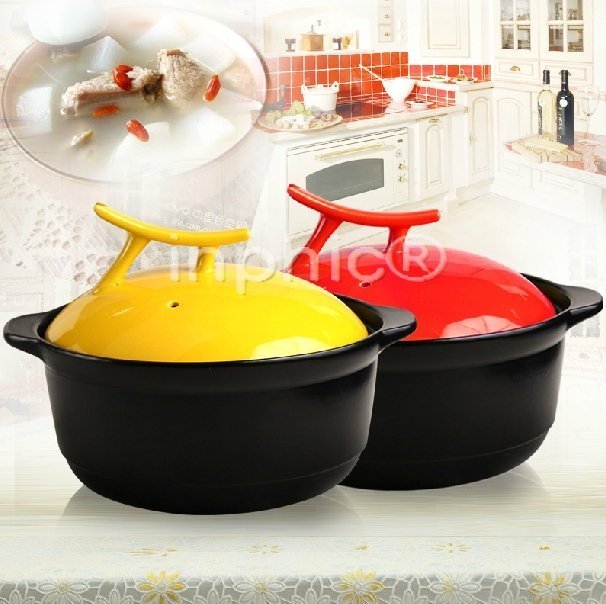 INPHIC-糖果色可立式鍋蓋陶瓷砂鍋烹飪鍋燉鍋湯煲煲湯鍋附蓋3L送