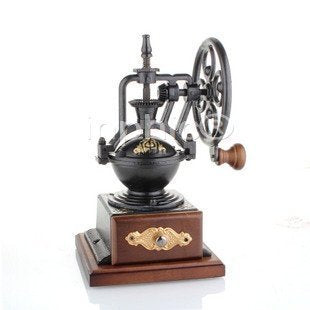 INPHIC-風格款古典手搖磨豆機 歐式鑄鐵機身 實木底座 轉輪輪盤