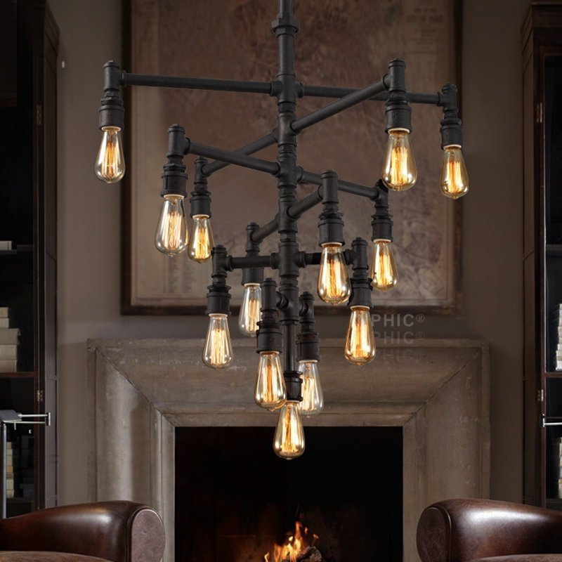 INPHIC-水管吊燈loft美式復古特色工業風創意個性餐廳酒吧咖啡廳吊燈鐵藝燈具13頭