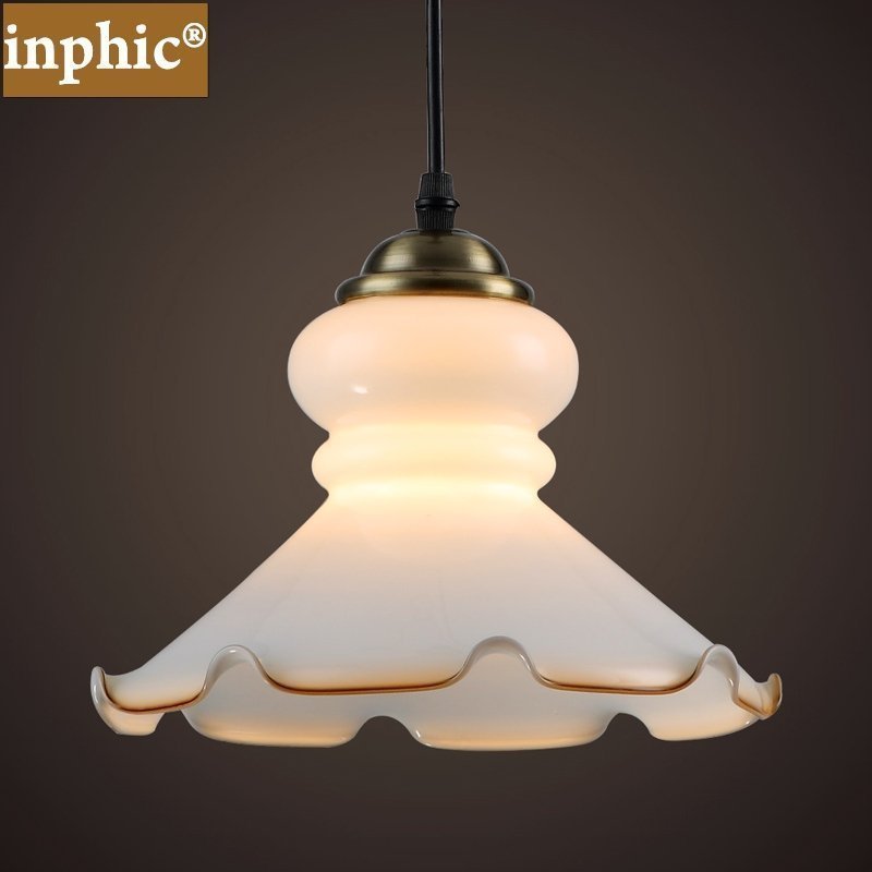 INPHIC-歐式簡約酒店臥室吊燈溫馨卷邊荷葉吊燈餐廳創意吧臺白色玻璃燈具