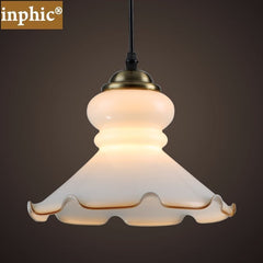 INPHIC-歐式簡約酒店臥室吊燈溫馨卷邊荷葉吊燈餐廳創意吧臺白色玻璃燈具