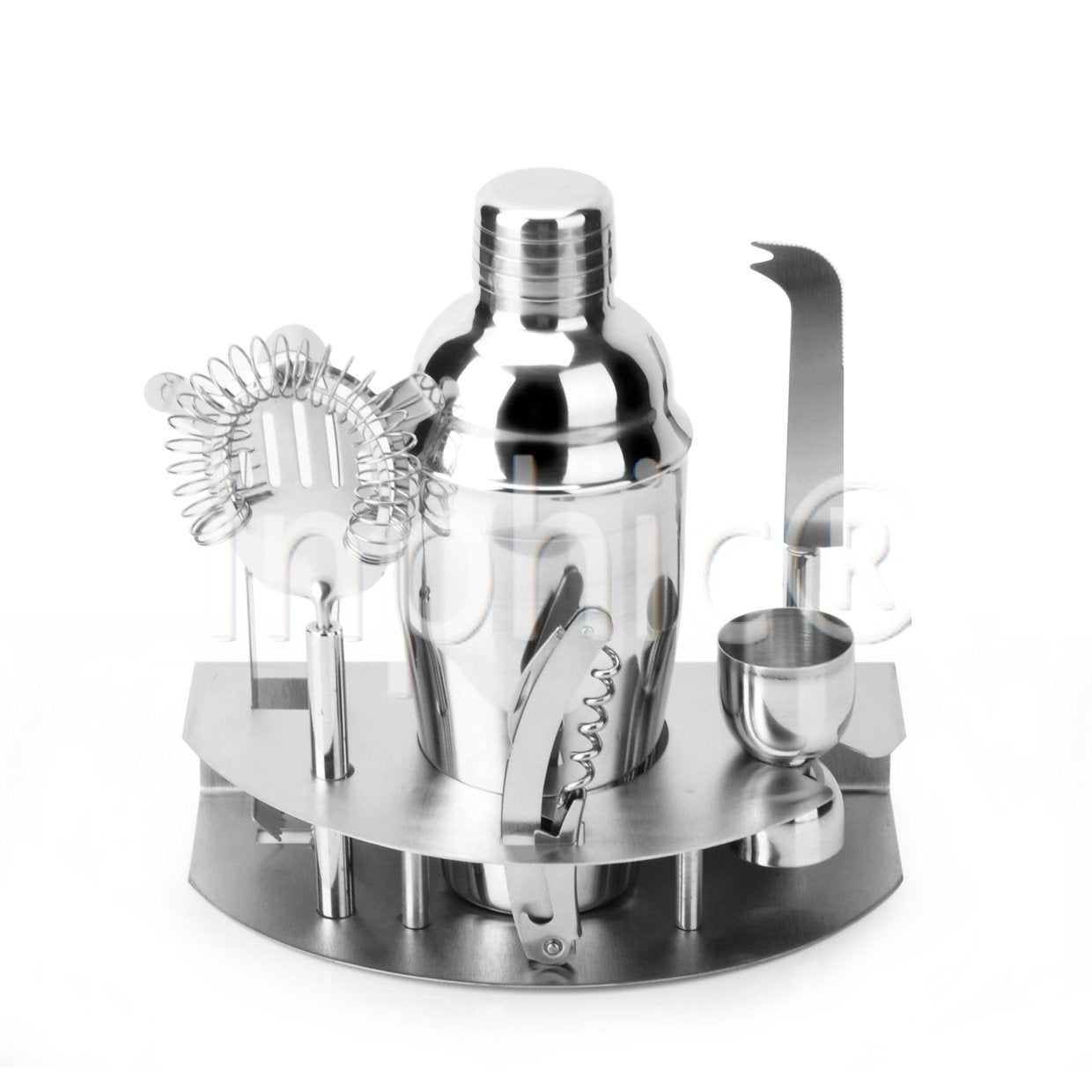 INPHIC-550毫升不鏽鋼調酒器帶底座冰夾花式調酒雪克壺雪克杯7件套