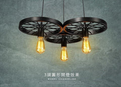 INPHIC-loft復古特色工業車輪吊燈 美式鄉村餐廳燈酒吧客廳鐵藝燈具 三頭連體 黑色款