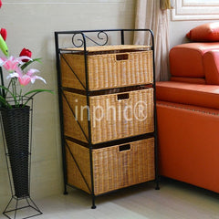 INPHIC-竹藤編抽屜櫃式收納櫃儲物櫃整理櫃3層兒童寶寶衣櫃客廳浴室角櫃
