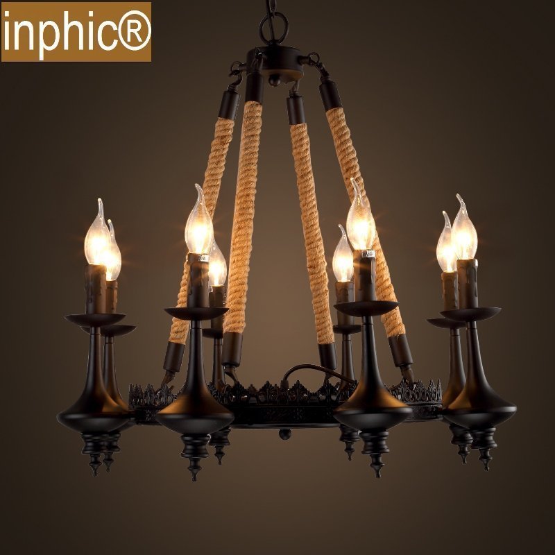 INPHIC-美式麻繩吊燈咖啡廳燈創意復古客廳燈設計的吊餐廳燈 8頭