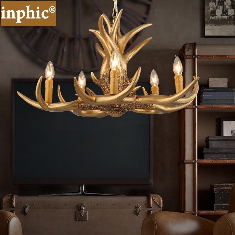 INPHIC-美式吊燈客廳創意個性鹿角臥室吊燈餐廳燈酒吧臺吊燈復古樹脂燈具