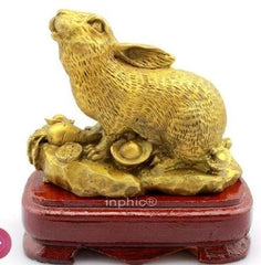 INPHIC-宗教 開光玉兔金鎖金卡擺件-屬狗者蛇年綜合助運物家居飾品工藝品(帶底座)