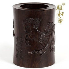 INPHIC-木雕文房四寶紅木工藝品八駿圖紅木筆筒擺飾
