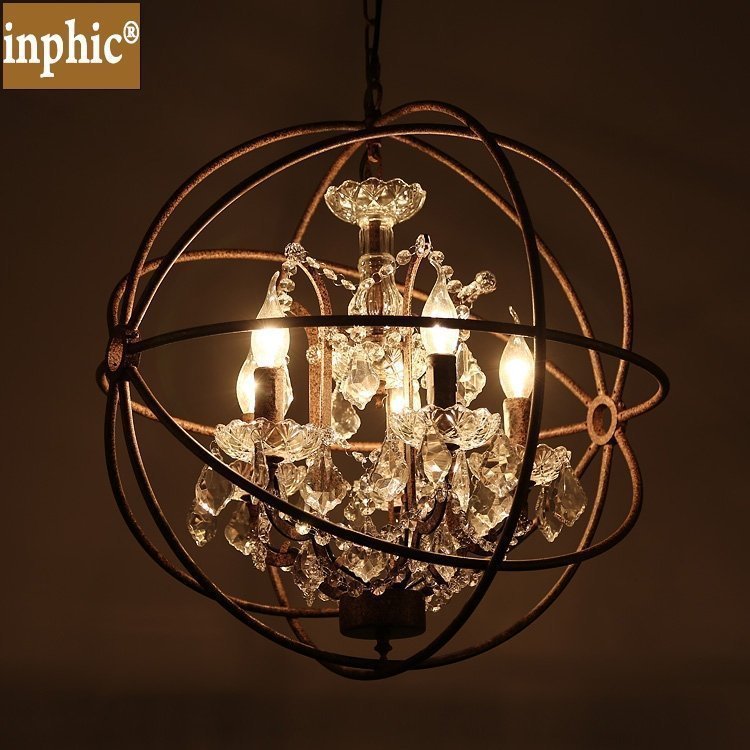 INPHIC-美式復古鐵藝水晶吊燈客廳餐廳臥室服裝店酒吧臺會議室酒店裝飾燈 4頭43cm