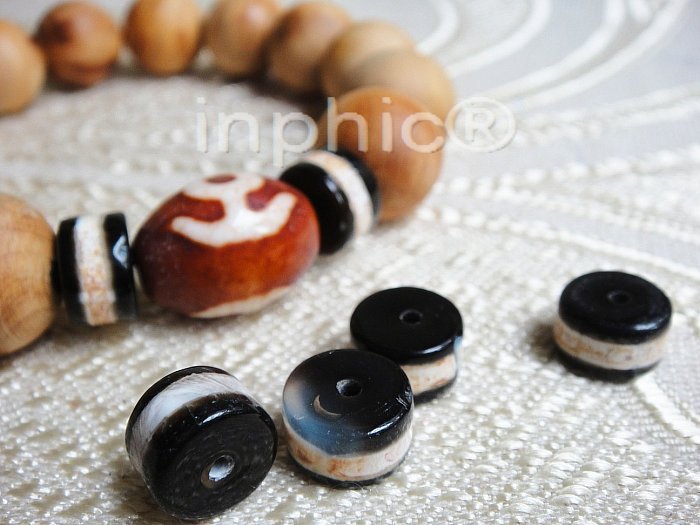 INPHIC-西藏天珠黑白一線天珠 天然瑪瑙旁系天珠筒珠格片藥師珠三顆