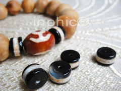 INPHIC-西藏天珠黑白一線天珠 天然瑪瑙旁系天珠筒珠格片藥師珠三顆