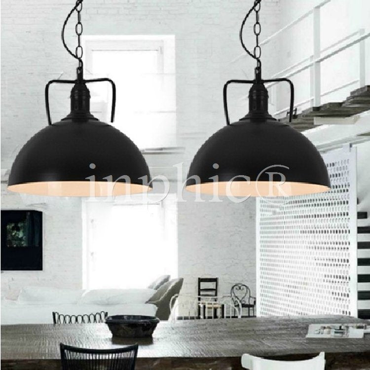 INPHIC-工業風復古田園客廳燈官帽鐵藝臥室燈具創意倉庫懷舊鍋蓋吊燈 黑色（直徑40）