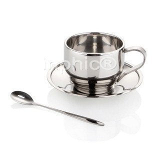 INPHIC-茶具 高檔雙層 中空隔熱 不鏽鋼 咖啡杯 附碟 附勺