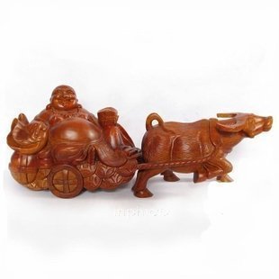 INPHIC-佛像 越南紅木工藝品 50cm彌勒佛 牛拉佛 木雕風水擺飾