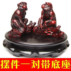 INPHIC-開運 開光仿紅木制成的【福猴聚財】擺件屬鼠馬年開運物助運物(一對帶底座)