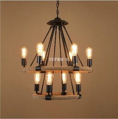 INPHIC-美式鄉村客廳吊燈餐廳吧臺個性酒吧工業麻繩復古吊燈北歐創意吊燈 8+6頭