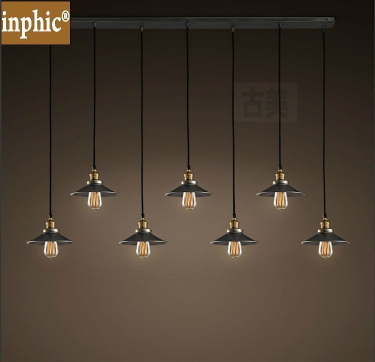 INPHIC-個性復古創意美式鄉村吊燈 北歐美式工業鄉村倉庫復古小黑裙吊燈 長盤7頭黑色