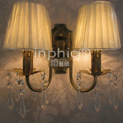 INPHIC-歐式 簡約 雙頭壁燈 布藝壁燈 床頭水晶壁燈