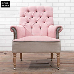 INPHIC-歐式現代淡粉色縫扣單人小滾輪沙發