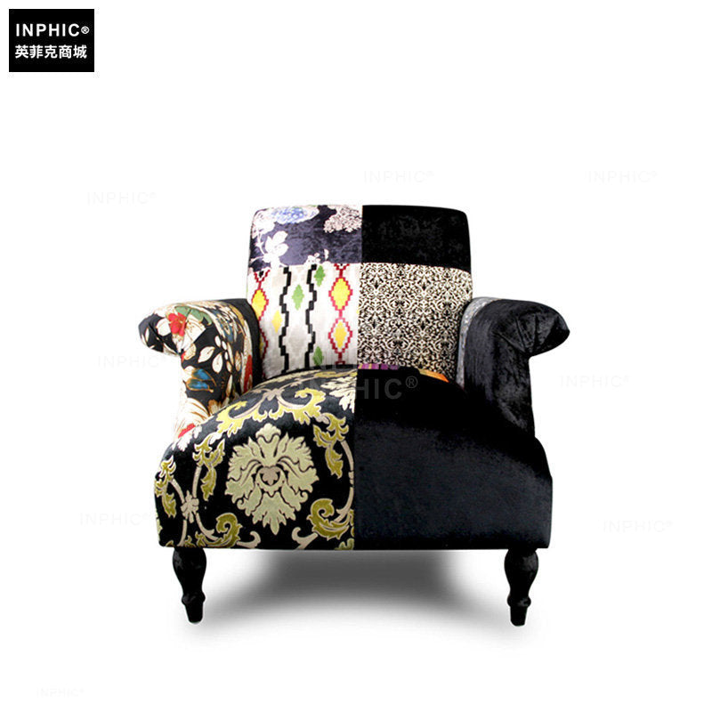 INPHIC-奢華歐式經典款 大氣拼接布 單人沙發椅