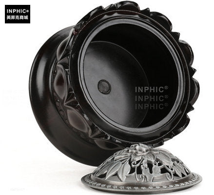 INPHIC-紅木雕刻佛具 黑檀木制蓮花沉香薰爐創意盤香爐 實木質居室檀香盒