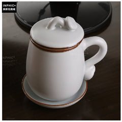 INPHIC-汝窯開片茶具四件套 陶瓷茶杯茶漏辦公杯帶蓋碟水杯