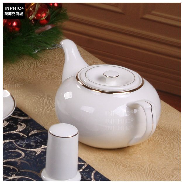 INPHIC-酒店茶餐廳專用陶瓷茶壺骨瓷金邊熱水涼水壺泡茶壺花茶壺
