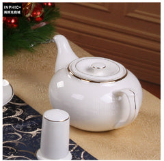 INPHIC-酒店茶餐廳專用陶瓷茶壺骨瓷金邊熱水涼水壺泡茶壺花茶壺