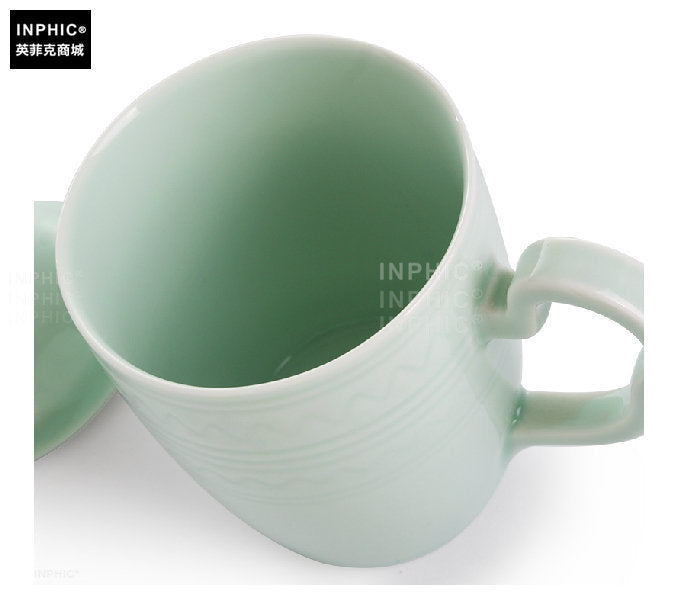 INPHIC-陶瓷茶杯 青瓷玉杯辦公杯會議泡茶杯帶蓋水杯
