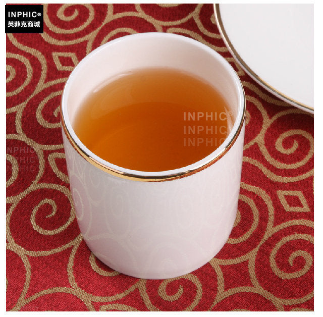 INPHIC-酒店居家陶瓷骨瓷茶杯手繪茶杯金邊江中杯碟套裝水杯中式