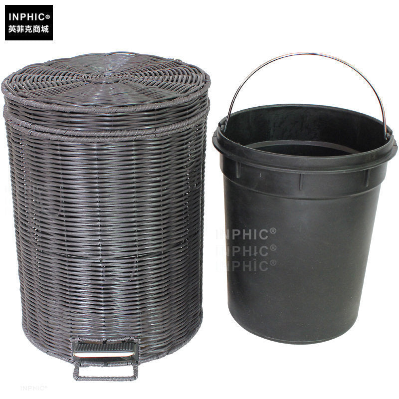 INPHIC-塑膠藤編家用垃圾桶腳踏廚房垃圾筒房間 廁所辦公室客廳紙簍