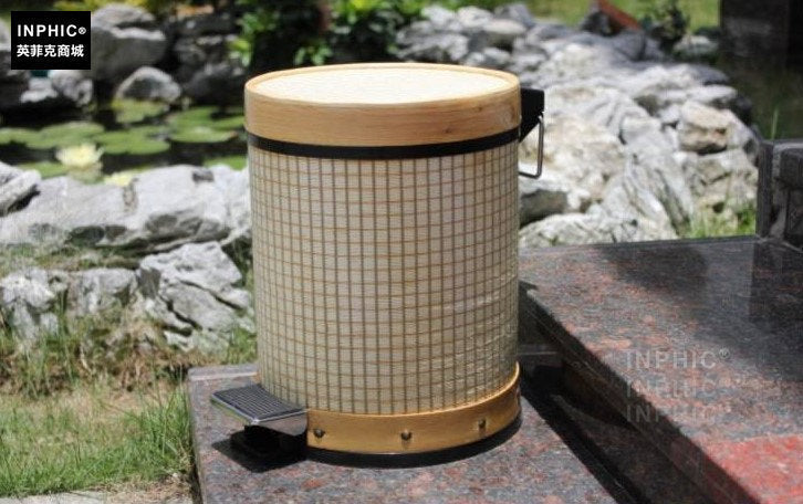 INPHIC-木藝地中海家用廁所廁所腳踏垃圾桶大款翻蓋垃圾筒美式有蓋紙簍