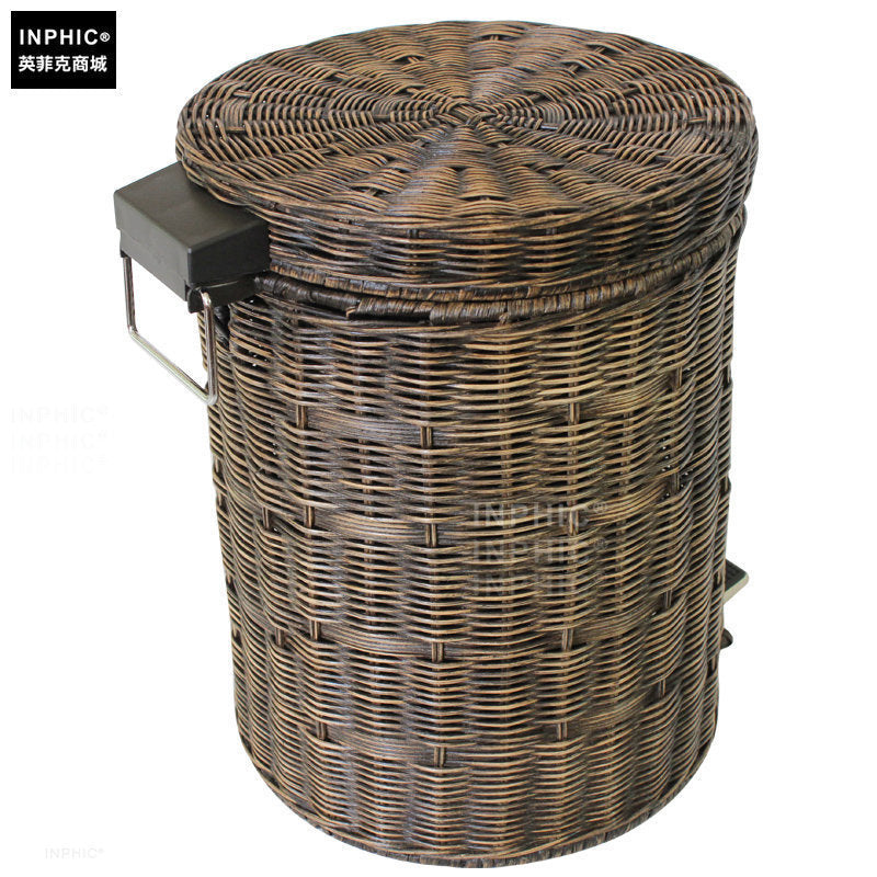 INPHIC-竹藤編時尚復古個性垃圾筒 腳踏式家用可愛廚房仿古歐式垃圾桶
